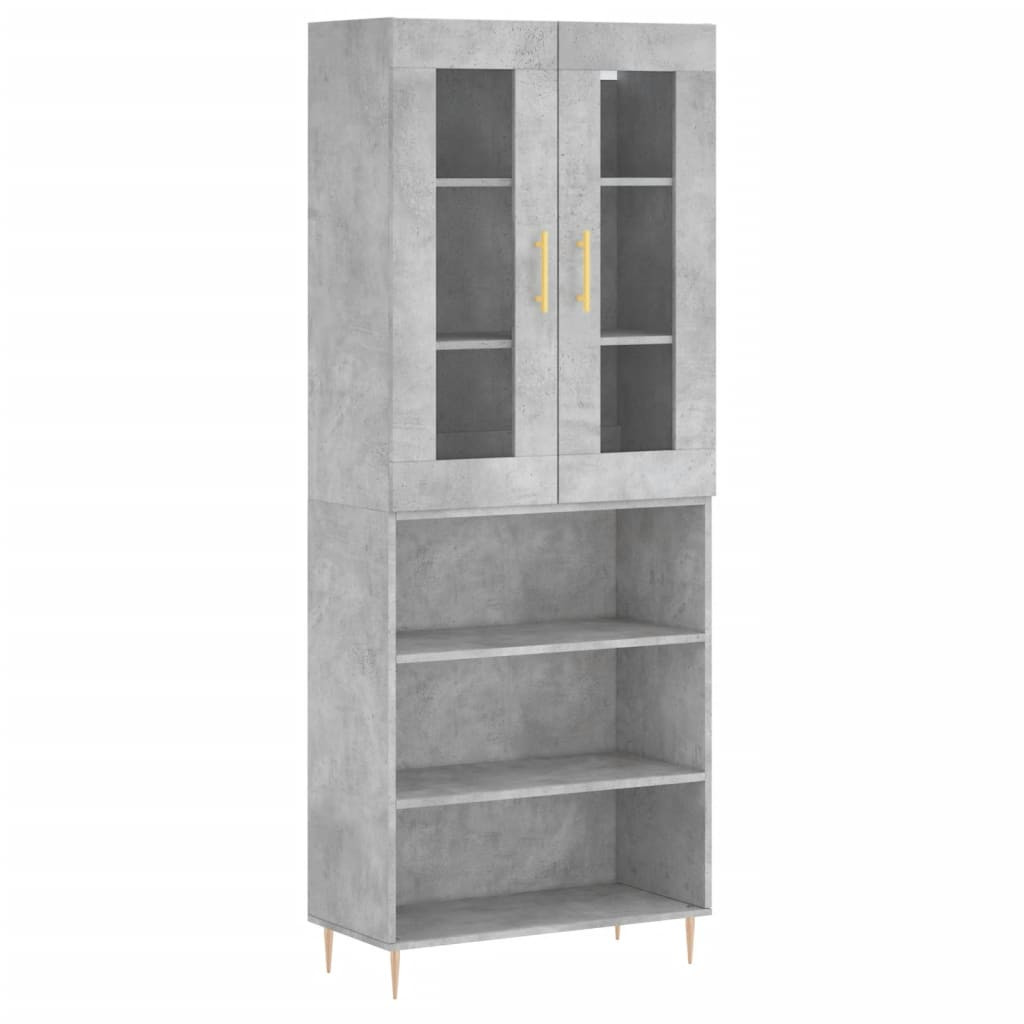 Szafka Regał Witrynka Szara Beton z Drzwiami Szklanymi 69.5x34x180 cm