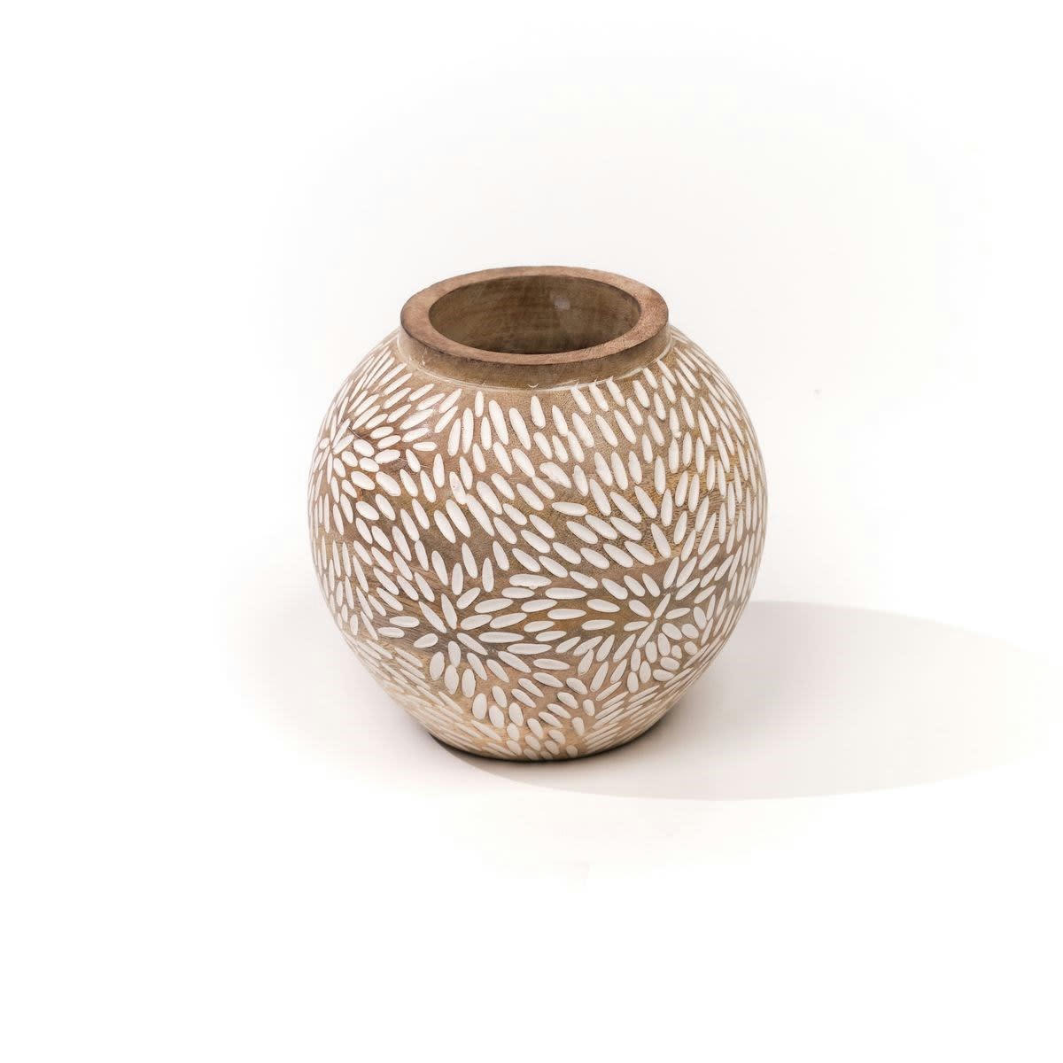MANGO WOOD - Vase arrondi en bois beige 17x17x18.8