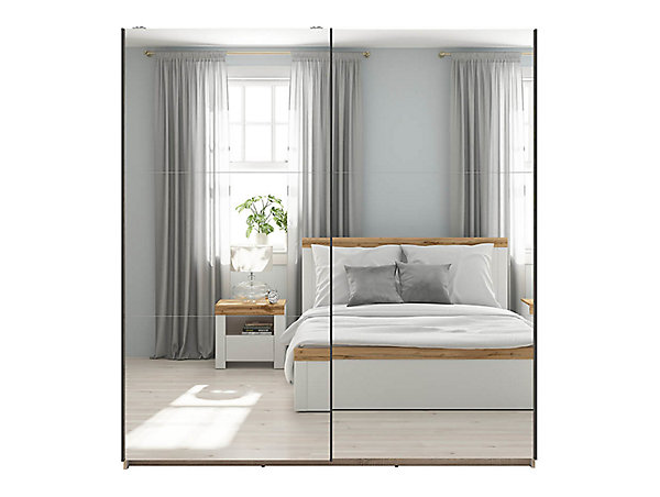 Armoire coulissante Placard avec miroir coloris chêne Sonoma - Longueur 183 x Profondeur 60 x Hauteur 195,5 cm
