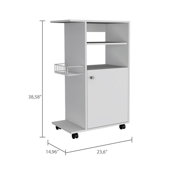 Napenthe Kitchen Cart with Wooden Tabletop, Rustic Modern Furniture with 1-Door & 2 Open Shelves