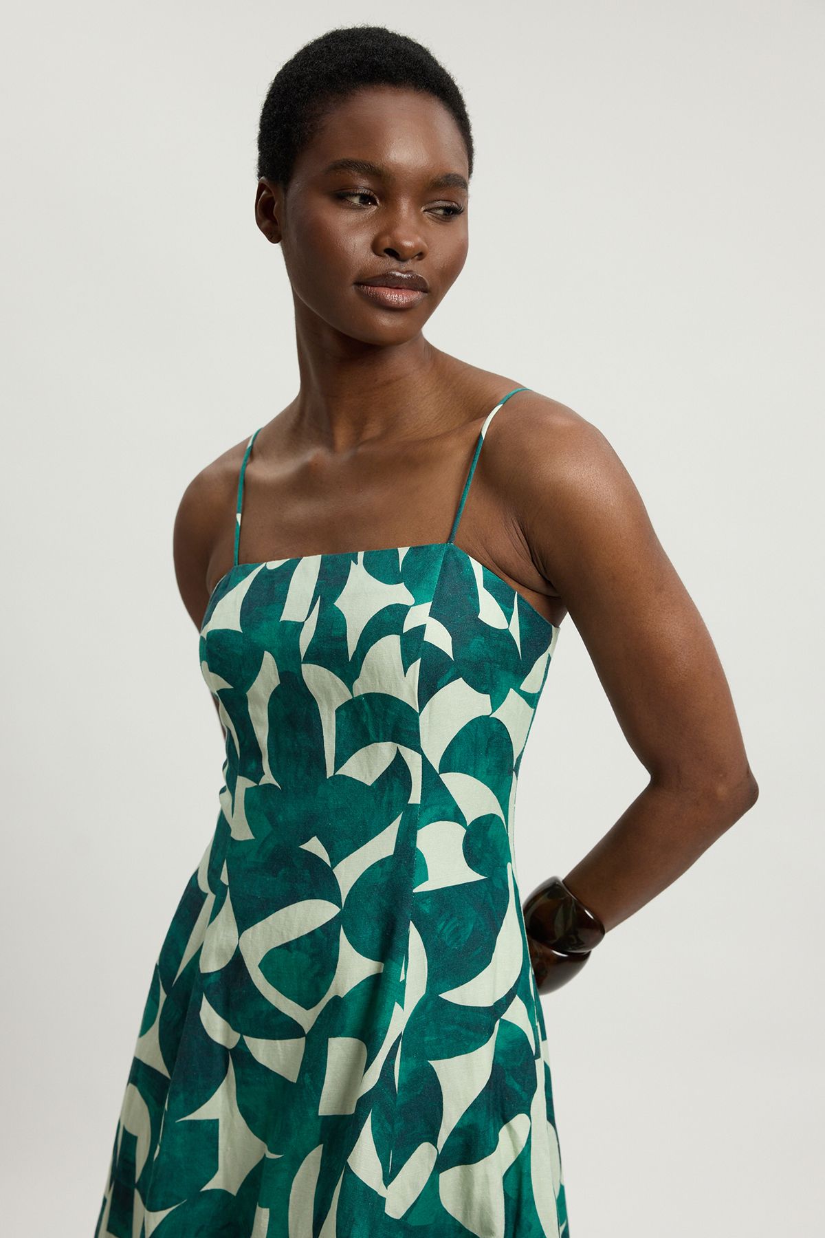 KarenMillen petite linen geo print woven maxi prom dress