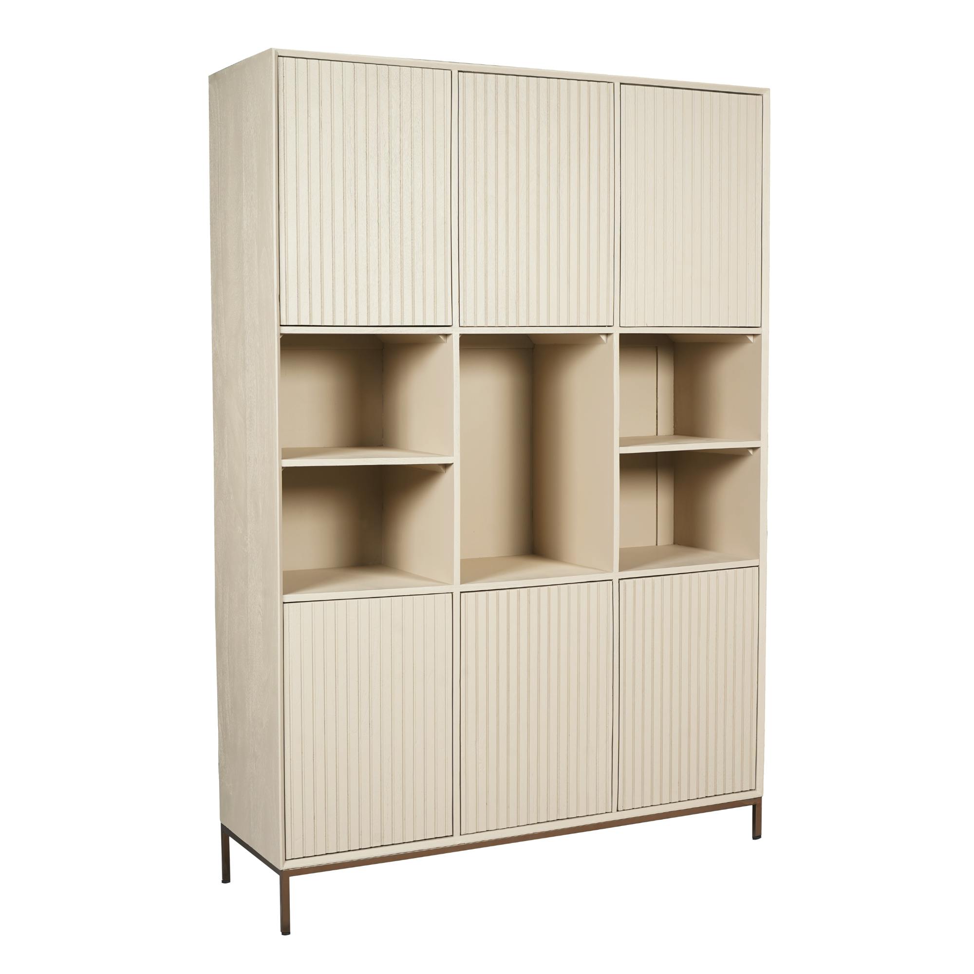 Bibliothèque étagère bois sable 6 portes rainurées CORTINA