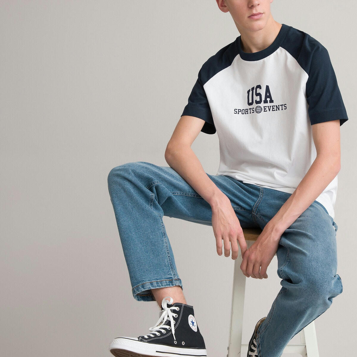 T-shirt oversize col rond, motif esprit campus