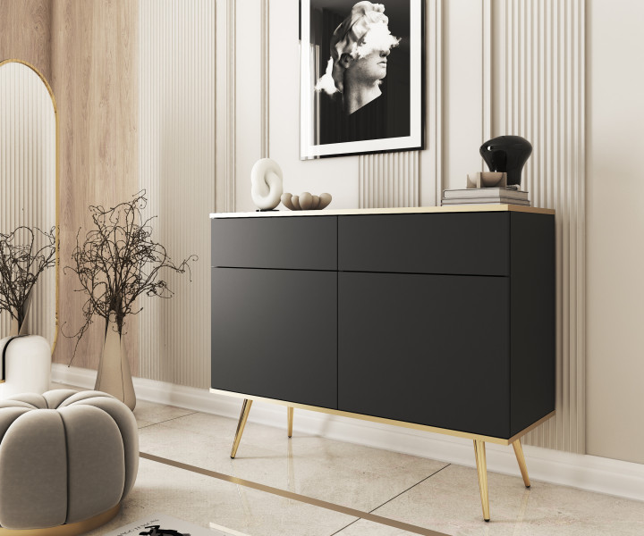 Komoda z szufladami ORINO 107cm czarny ze złotymi detalami/złote nóżki