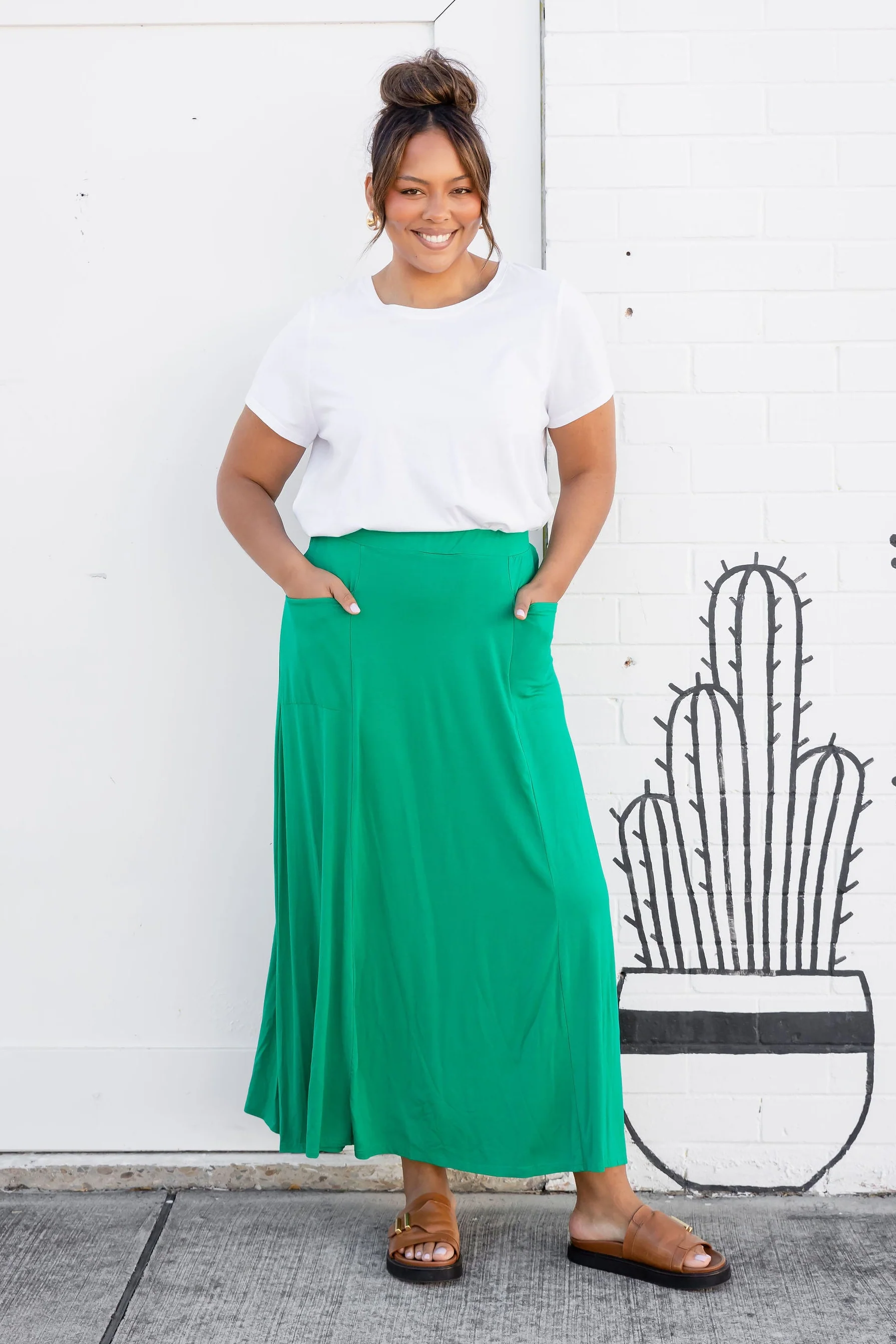 Olivia Maxi Skirt in Jade Green