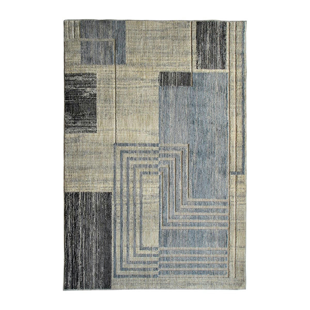 RECYCLE - Tapis extra-doux motif processeur ecru bleu 120x170