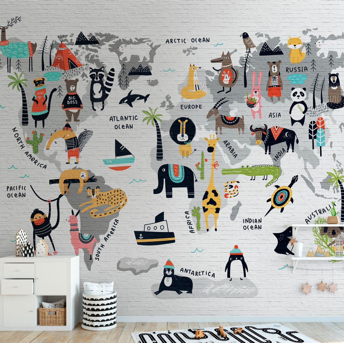 One Wall one Role fotobehang planeten in de ruimte grijs, wit, geel, groen en oranje - 371 x 280 cm - AS-382971