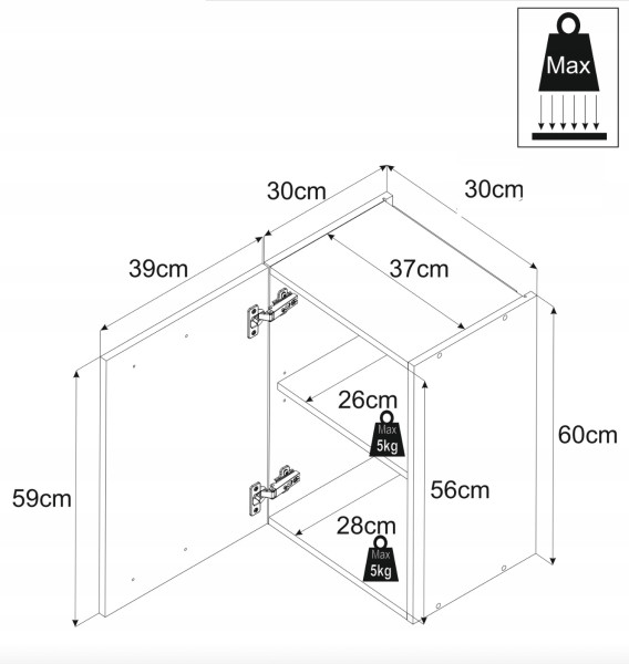 Szafka kuchenna wisząca 1d górna 30cm kaszmir modułowa aneks