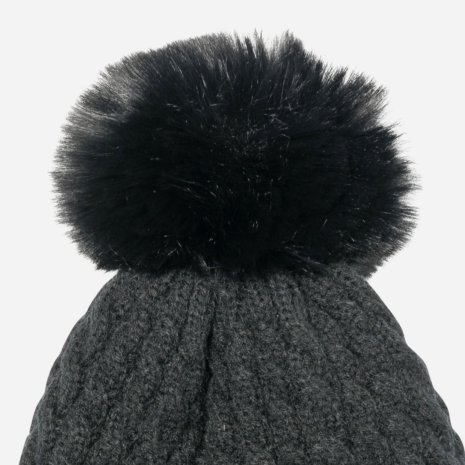 Bonnet TEXTO noir en tricot torsadé à pompon