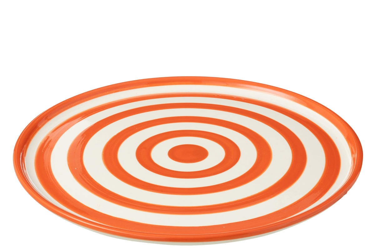 J-Line bord Granada Stripes - keramiek - wit/oranje