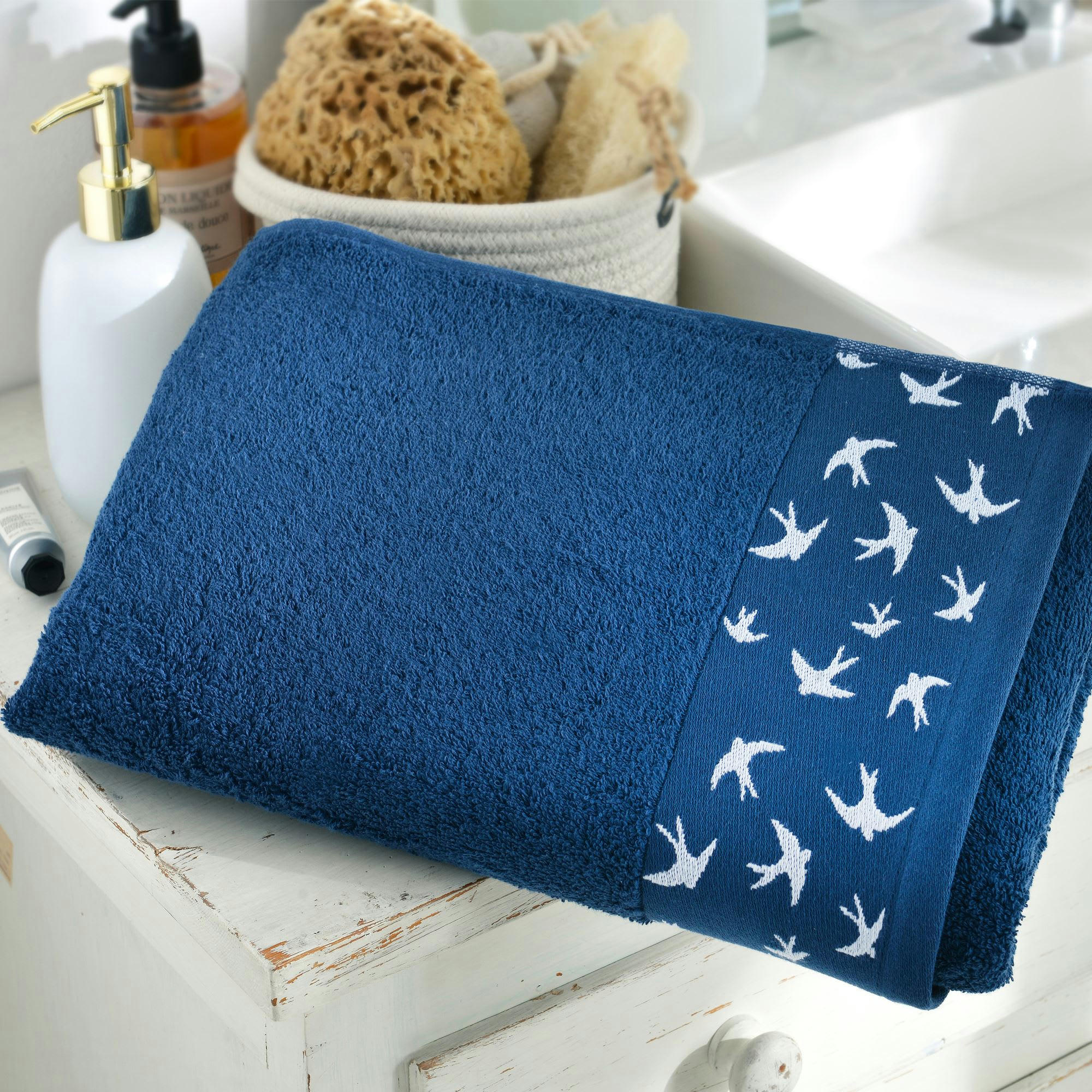 VOLHIRONDELLE - Drap de bain 70x140 bleu marine en coton 450 g/m²