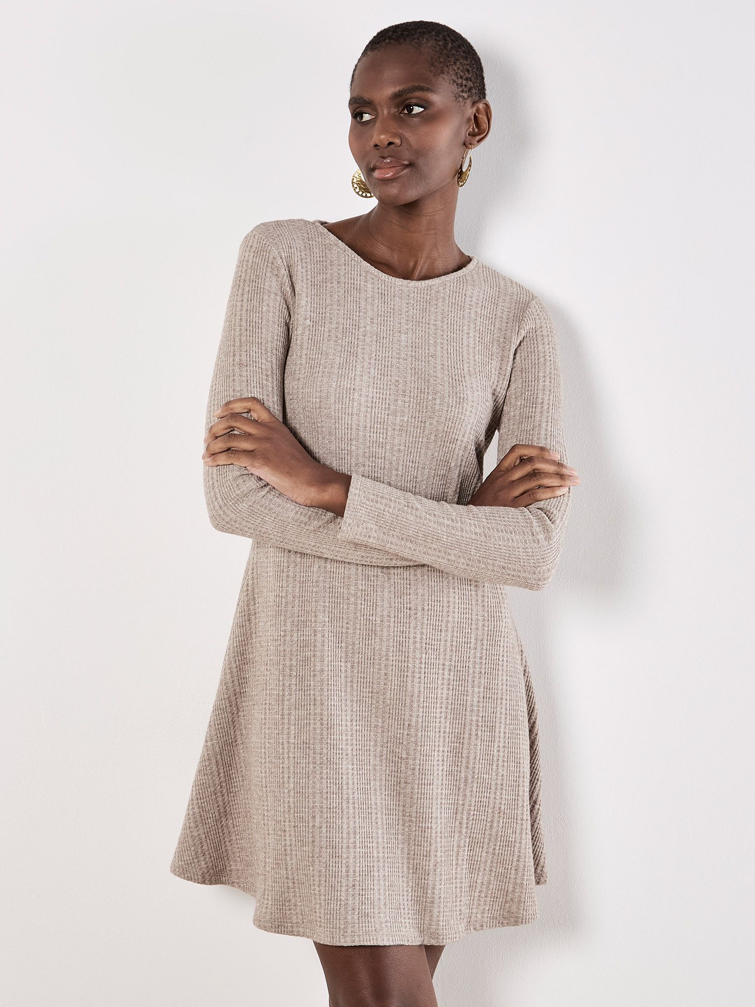 Apricot Waffle Knit Swing Mini Dress