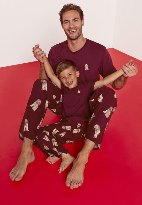 Mens Burgundy Dog Print Family Pyjama Set