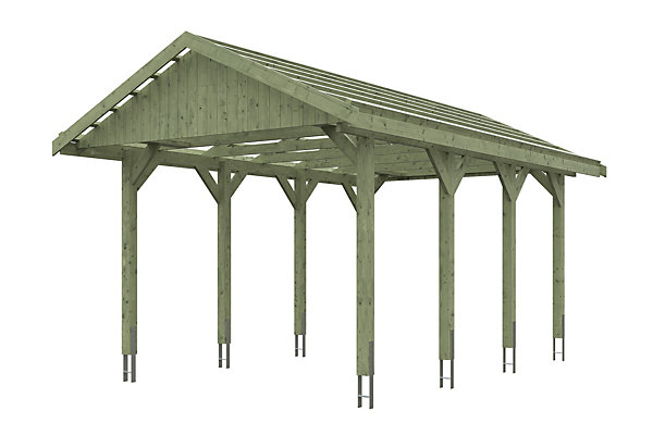 Carport SKAN HOLZ Wallgau 380 x 600 cm, imprégné vert, avec lattis