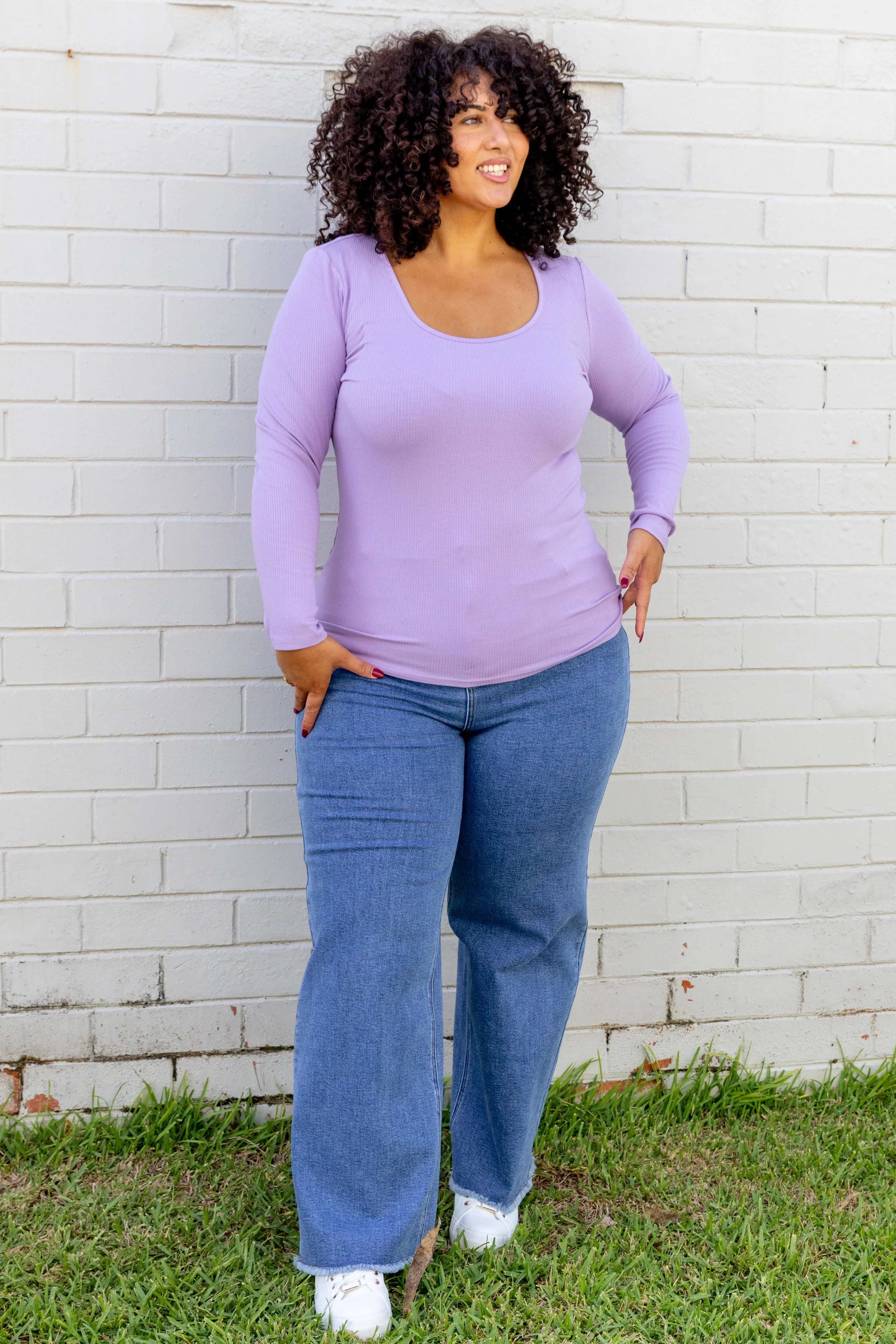 Billi Long Sleeve Rib Tee in Lavender