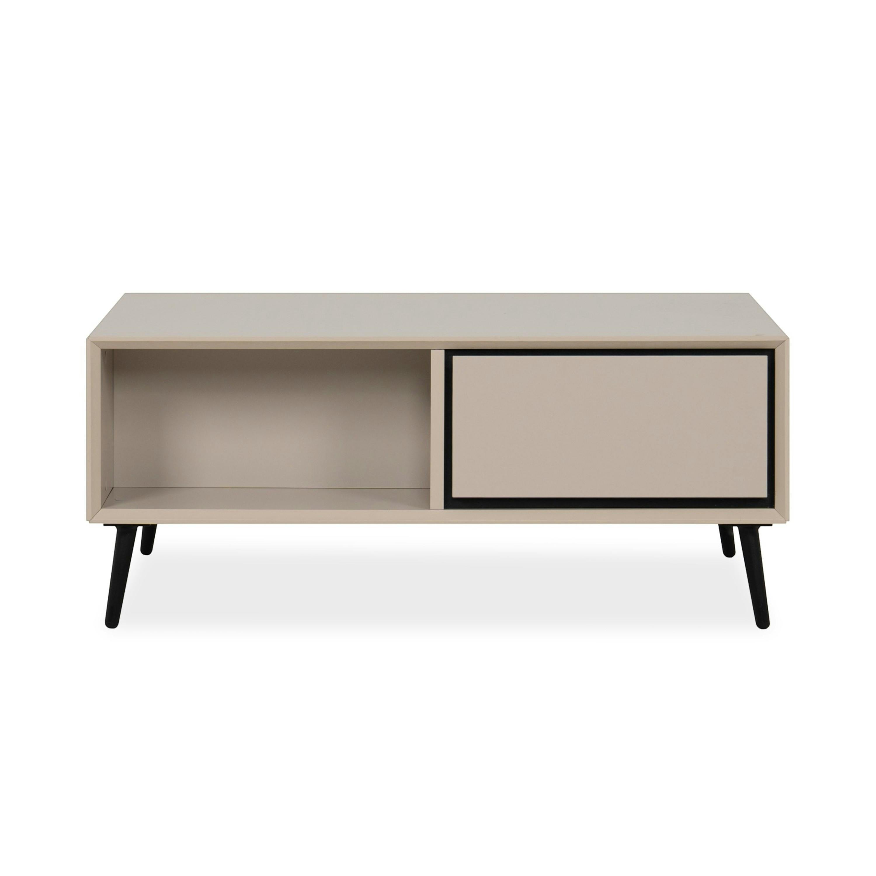 Table basse moderne taupe 2 tiroirs 2 niches AVIO