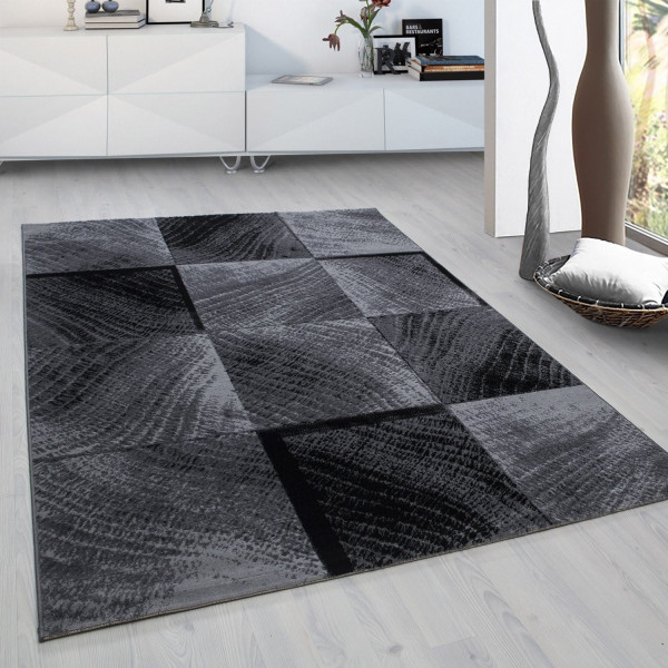 Dywan nowoczesny Plus Kwadraty szaro -czarny 80 cm x 150 cm