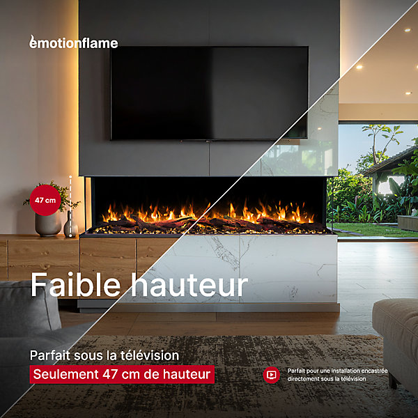 Cheminée électrique à 3 côtés Emotion Flame Solis 90 - encastrable - 90x30x46 cm - cheminée LED - chauffage 750/1500 W