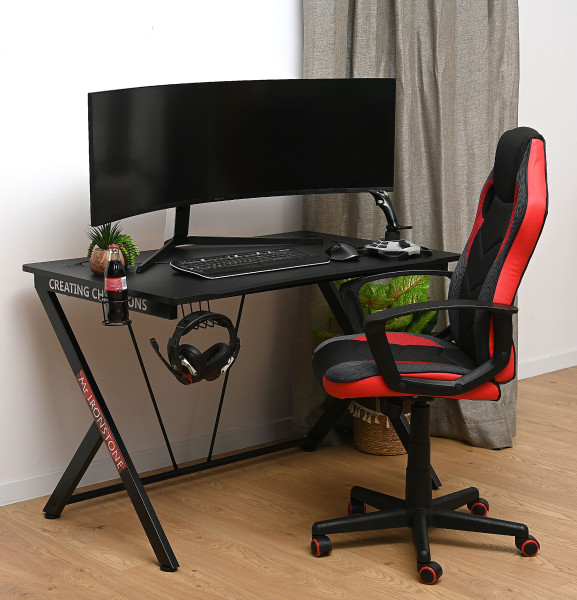 Biurko Gamingowe 115x74x76cm Mdf Stelaż Metalowy Czarny