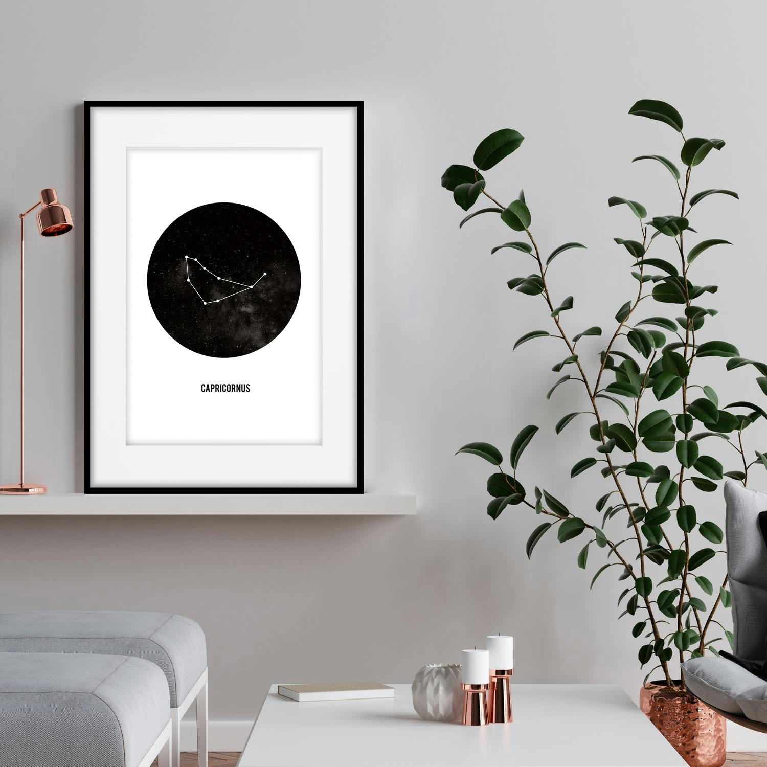 TEXTO - Affiche avec cadre noir - Capricorne - 30x40
