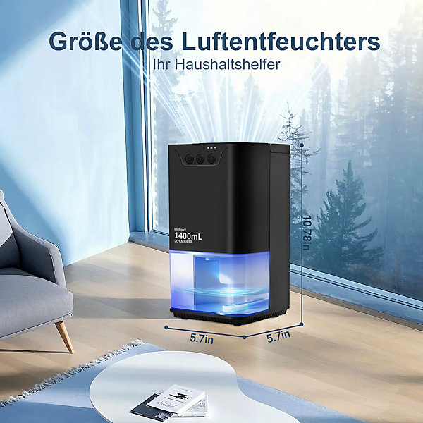 Déshumidificateur NETTLIFE 1400 ml avec minuterie et d'ambiance (noir)