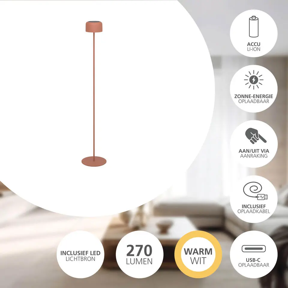 EGLO Roccanova-L Vloerlamp - Solar - 120 cm - Oranje - Oplaadbaar