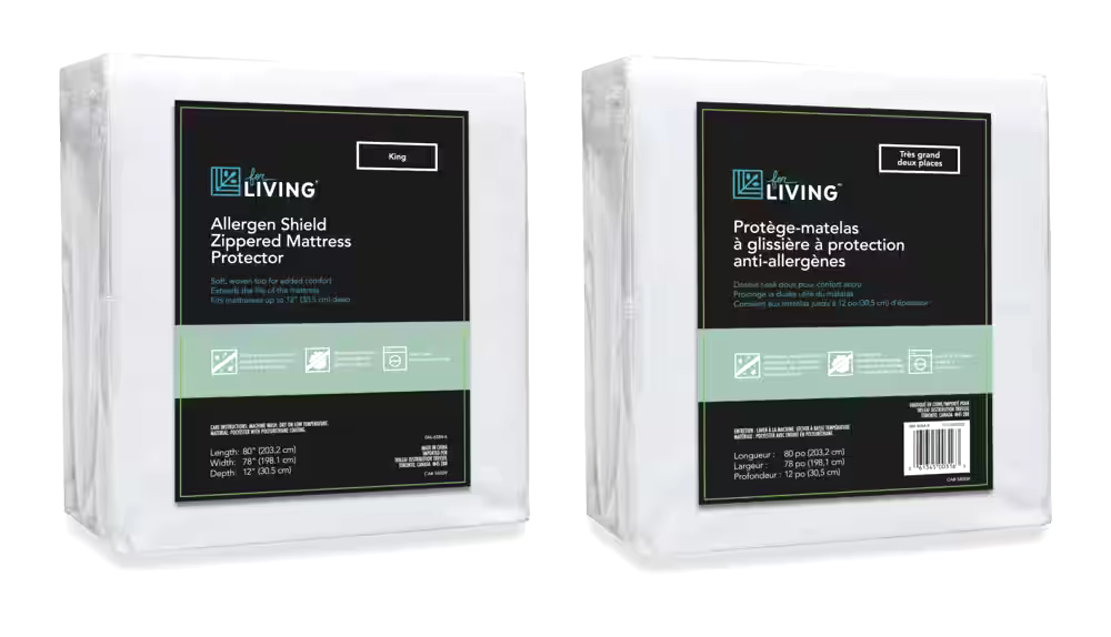For Living Allergen Shield Waterproof Zippered Mattress Protector, King, White