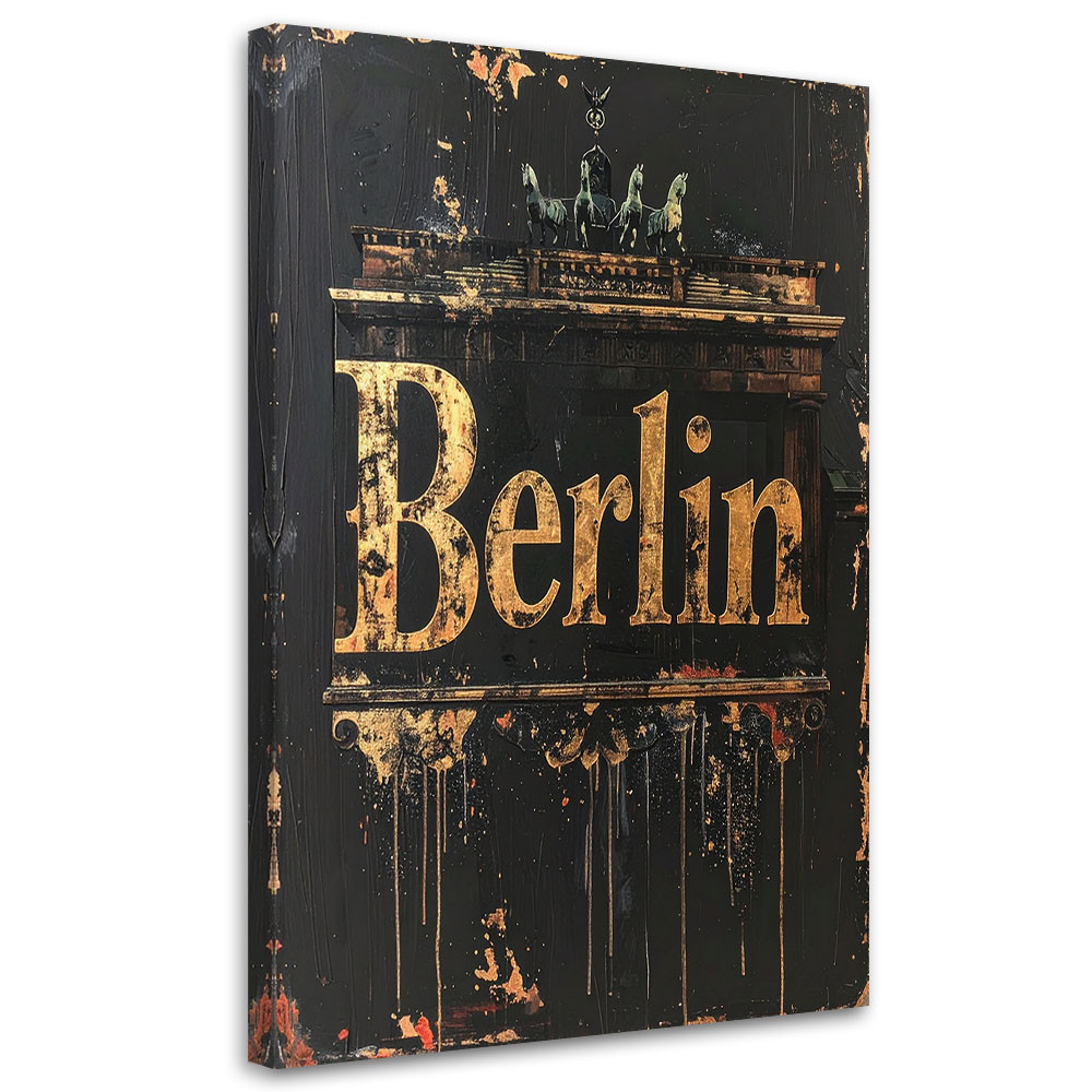 Obraz industrialny do salonu biura hotelu, Napis Berlin Typografia 20x30