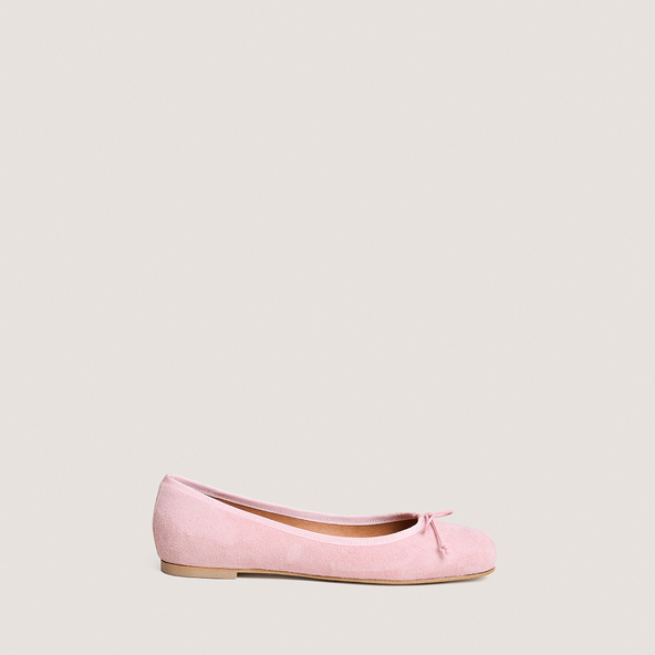 Ballerines à bouts carrés et lacetsen velours rose p&acirc;le | DOMINE