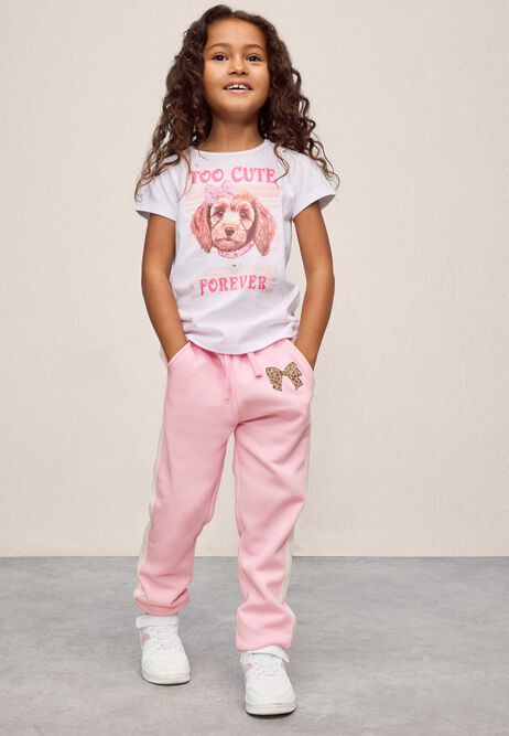 Younger Girls White Dog Sequin T-Shirt