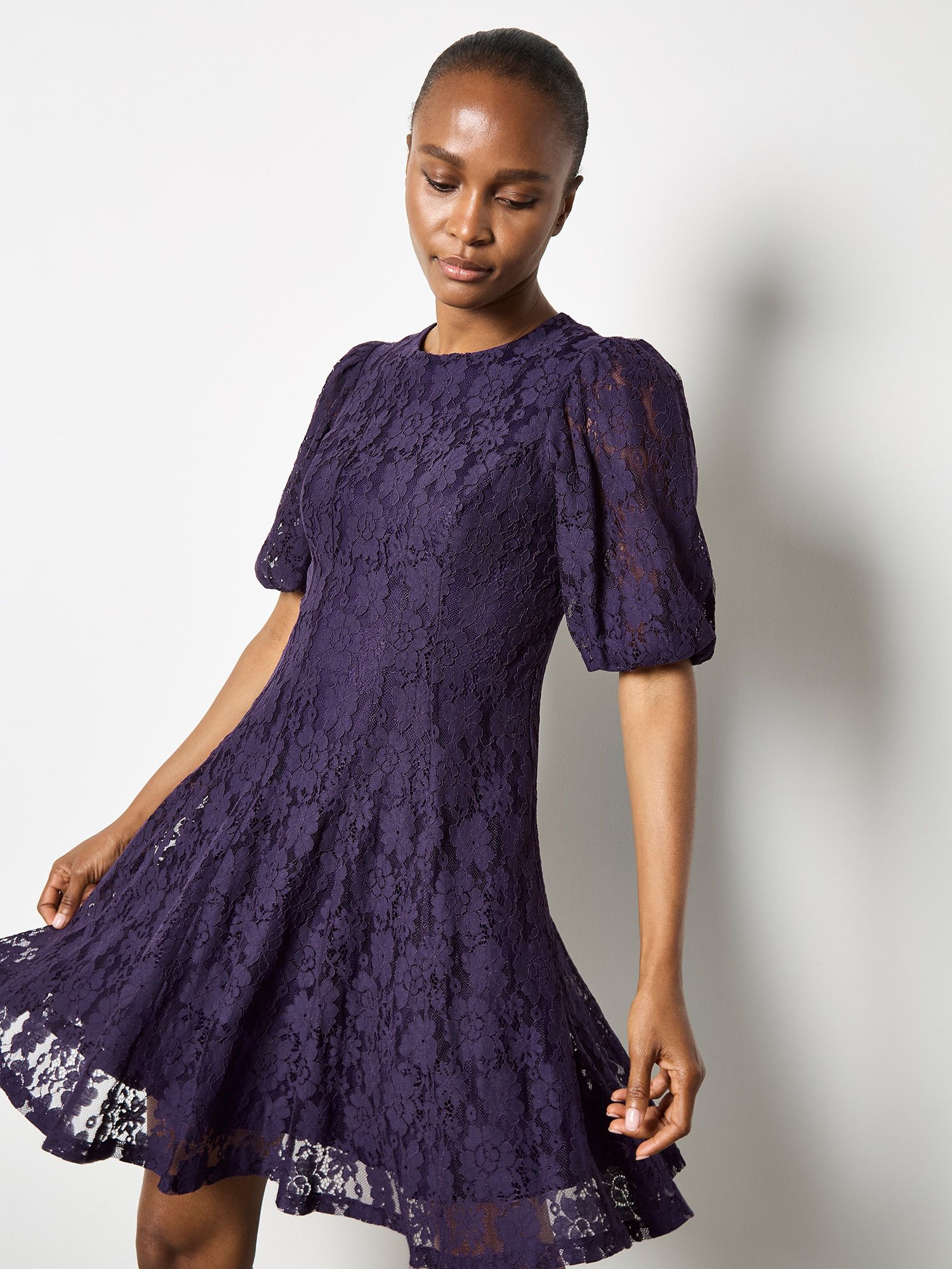 Apricot Floral Lace Skater Mini Dress