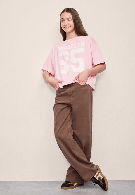 Older Girls Brown Wide Leg Jeans