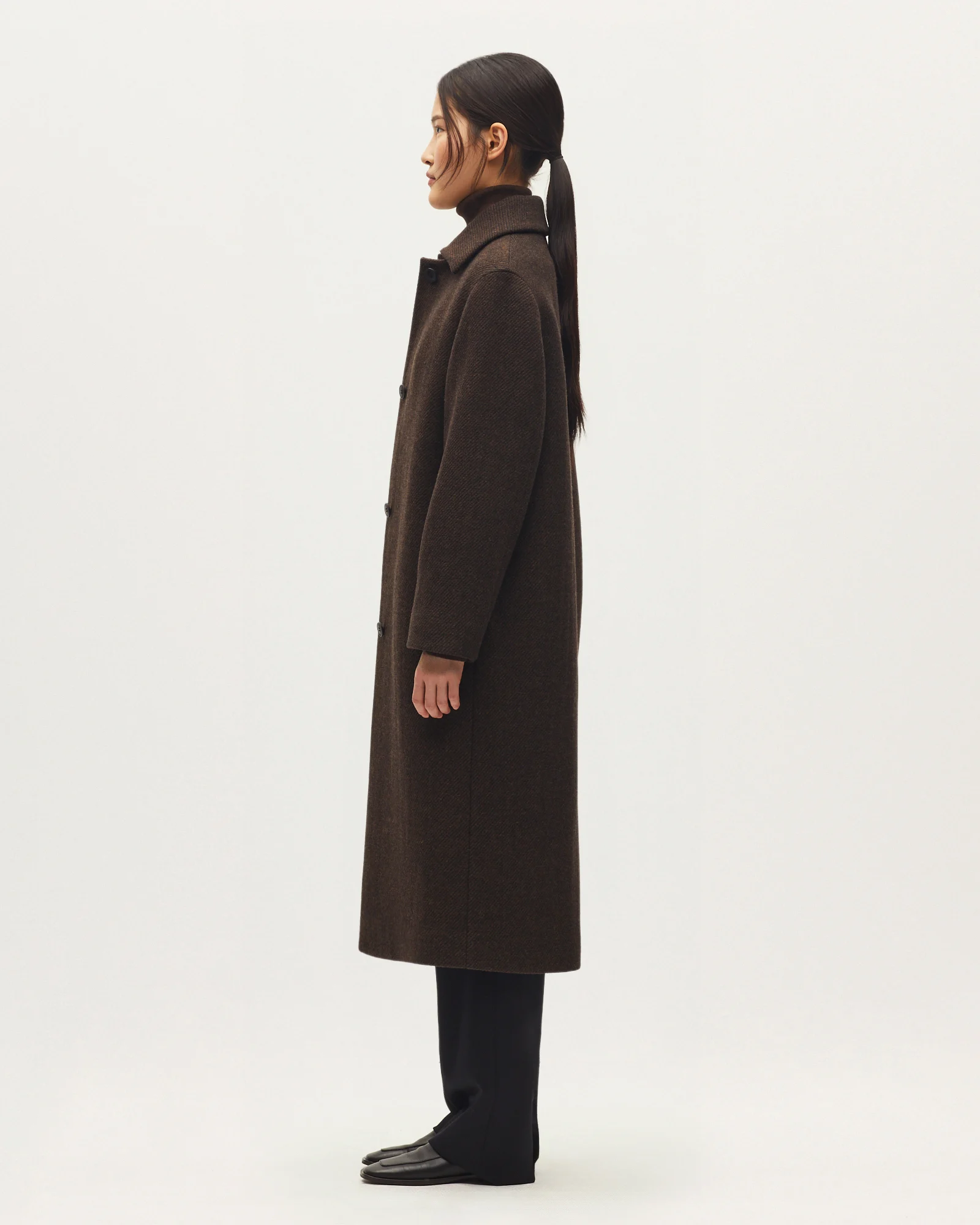 Manteau droit long en laine melangée