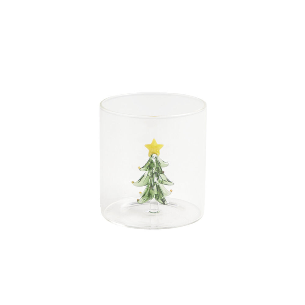 Verre No&euml;l transparent avec centre sapin 3D Ø8xH8,5cm