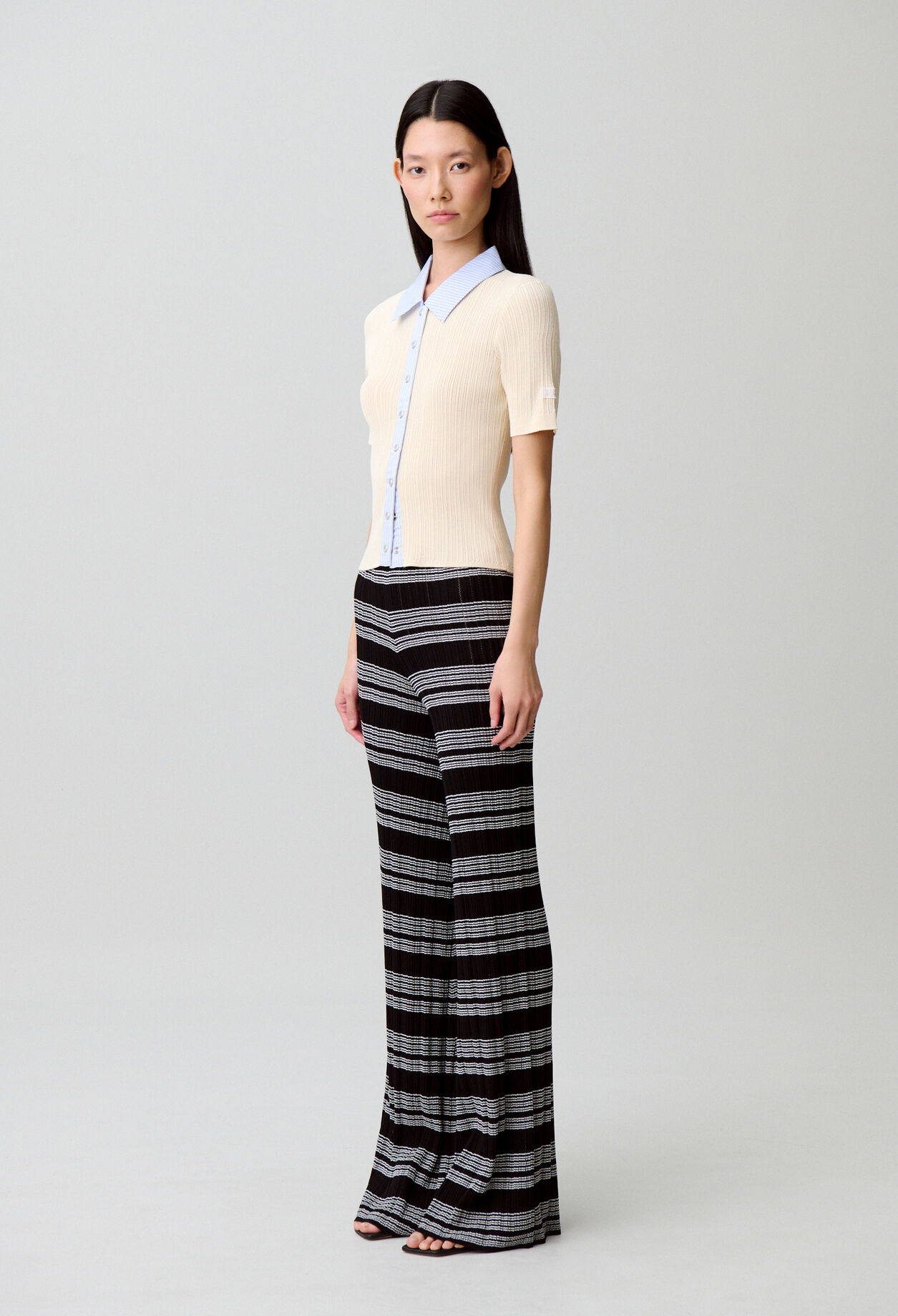 Cardigan bi matières rayé