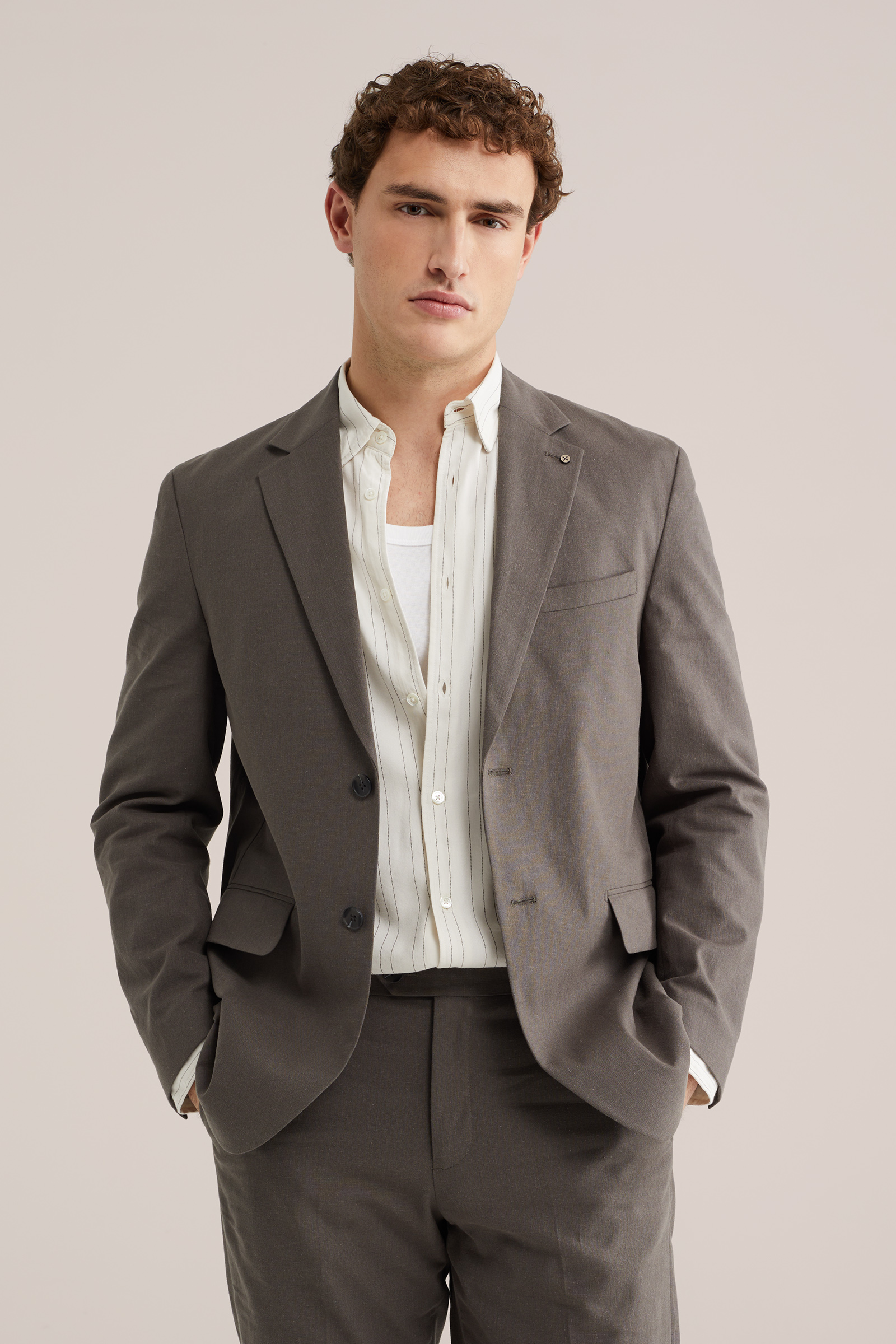 Heren regular fit blazer van linnenmix