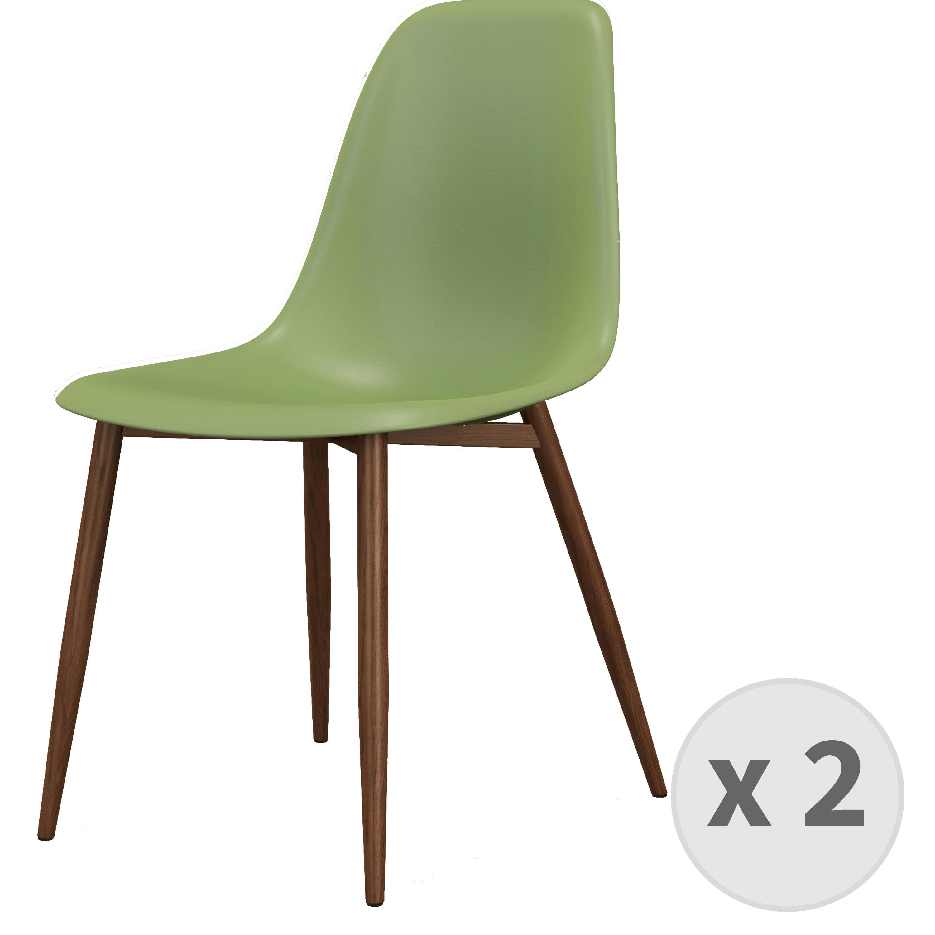 ESTER - Chaise Coque Sauge et métal noyer (x2)