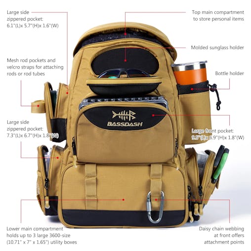 NNEOBA Multifunctional Fishing Tackle Backpack Tactical Gear Bag Khaki