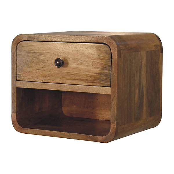 Artisan Furniture Bois massif Mini Floating ouvert table de chevet, 1 tiroir et 1 niche ouverte, effet chêne, marron