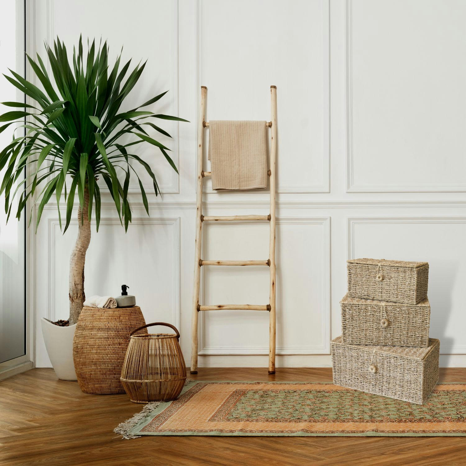 - Lot de 3 paniers en jonc de mer 32x17x15cm 38x22x18,5cm 44x27x21cm