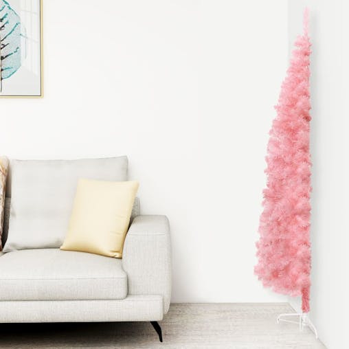 NNEVL Slim Artificial Half Christmas Tree with Stand Pink 120 cm