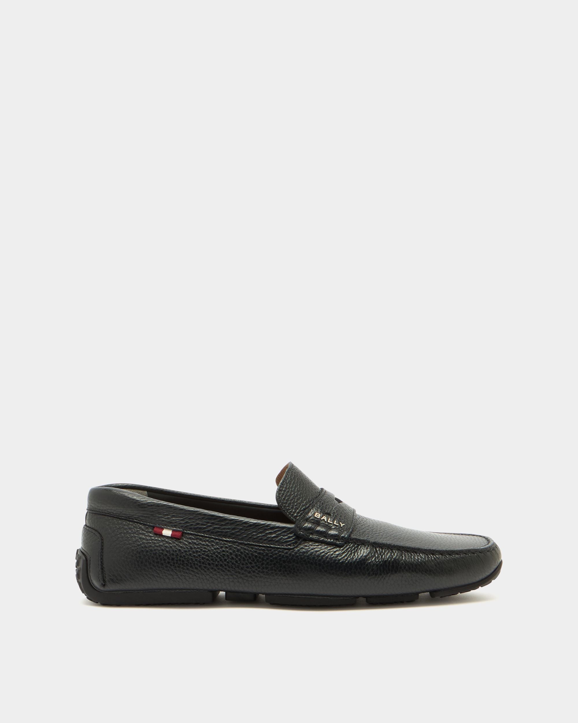 Pilot Driver-Schuhe aus genarbtem Leder in Schwarz