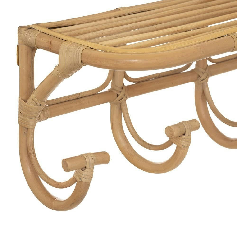 AONI - Étagère murale rotin 5 crochets