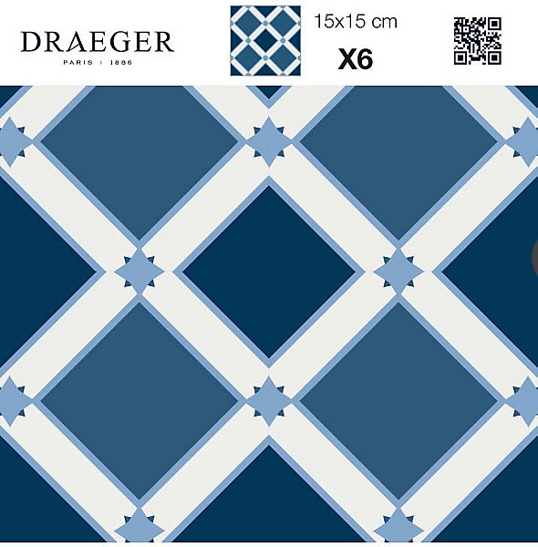 6 carreaux adhésifs motif losange etoile bleue L.15 x H.15 x l.0,4cm