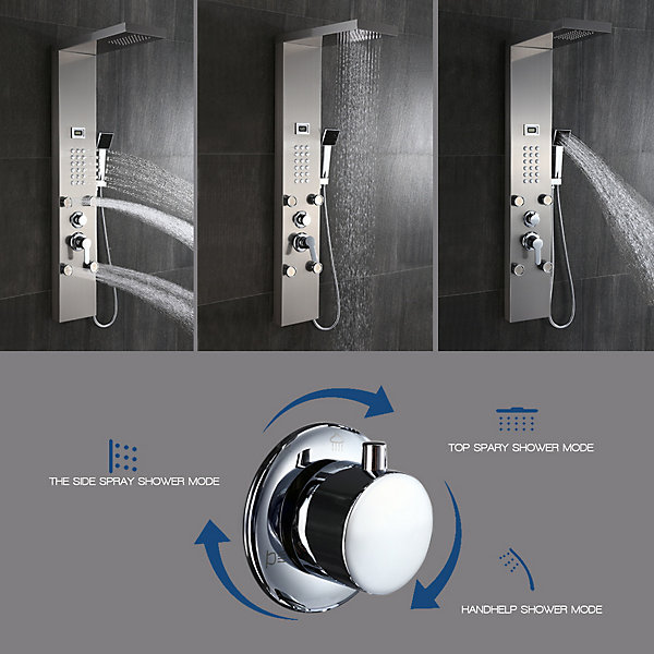 Colonne de Douche Hydromassante Panneau de douche Chromé en Inox Laiton Murale Système de Douche Digitale Multifonctionnel