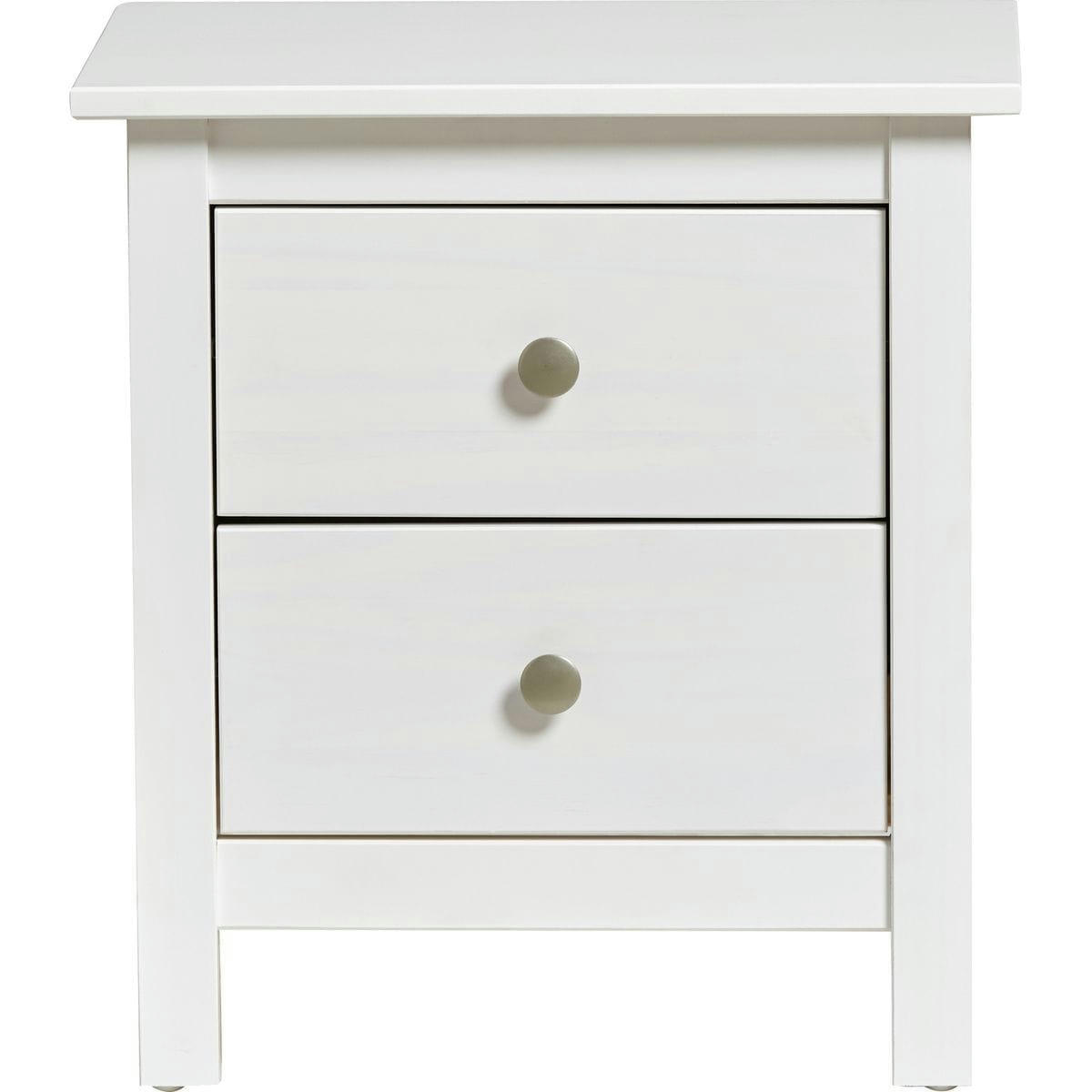 ELTON - Table de chevet 2 tiroirs en pin massif blanc
