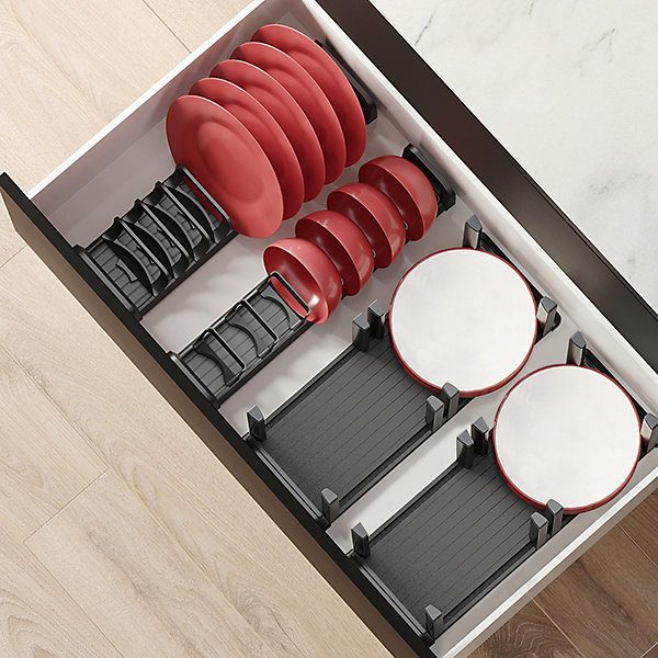 Emuca Orderbox Porte-assiettes pour tiroir, 120x470mm, Aluminium et Plastique, Gris antracite