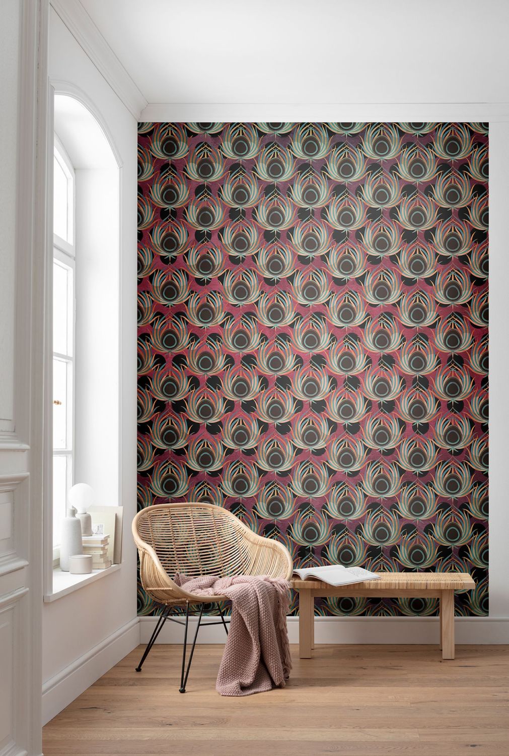 Sanders & Sanders fotobehang pauwenveren rood en blauw - 200 x 280 cm - 611834