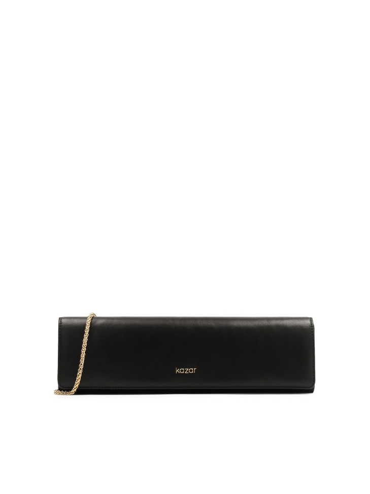 Elegant black clutch bag with oblong shape