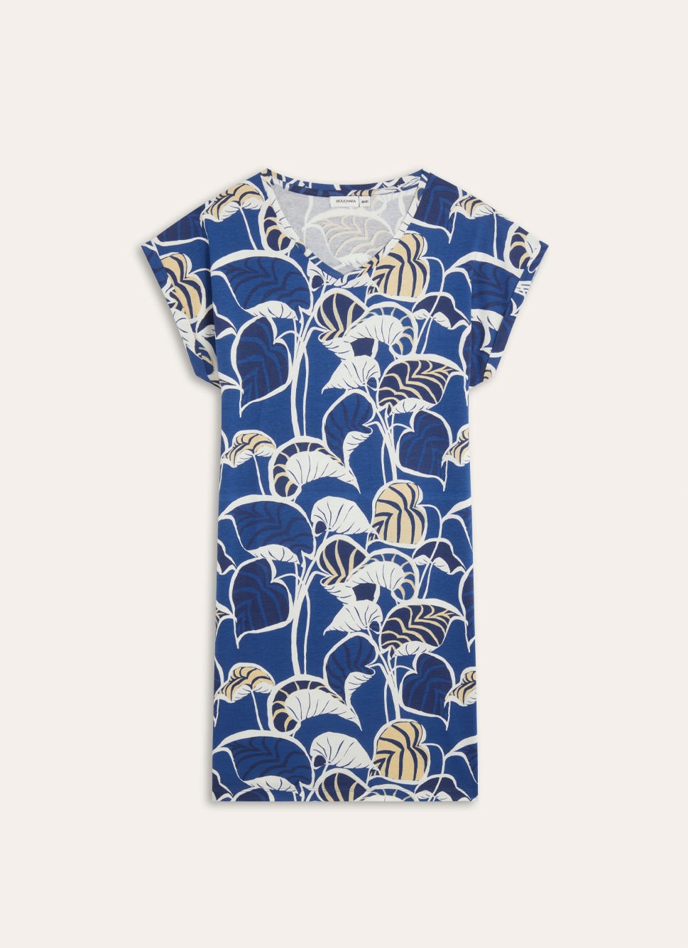 CHEMISE DE NUIT MANCHES COURTES EN COTON IMPRIMÉ BLEU